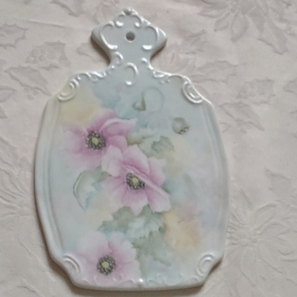 Vintage fine porcelain roses flower hand painted serving plate Board With Handle